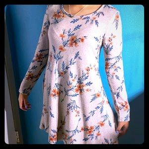 Floral pink medium long sleeve dress
